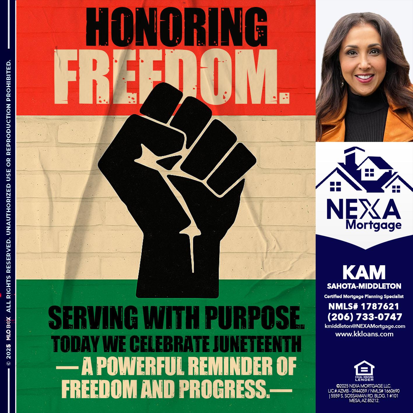 HONORING FREEDOM - Kam Sahota-Middleton, CFP, CMPS -Mortgage Loan Officer