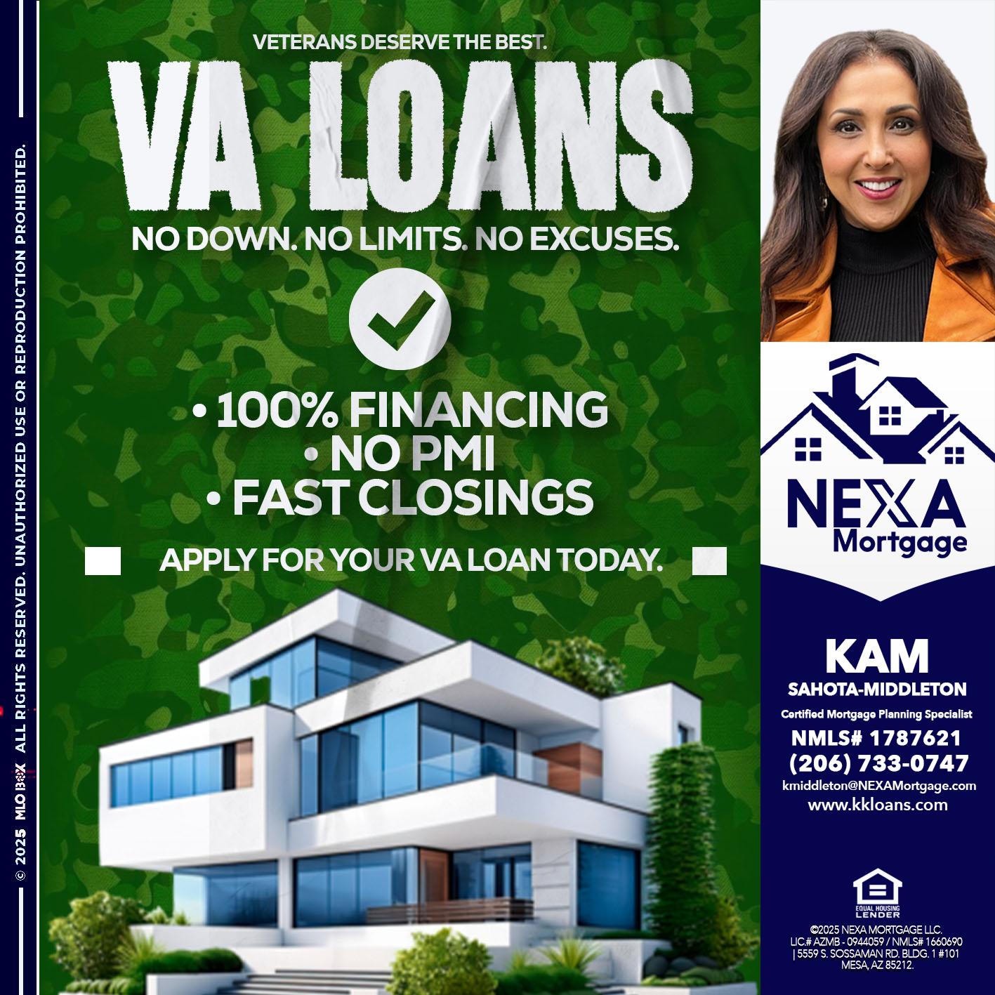 VA LOANS - Kam Sahota-Middleton, CFP, CMPS -Mortgage Loan Officer
