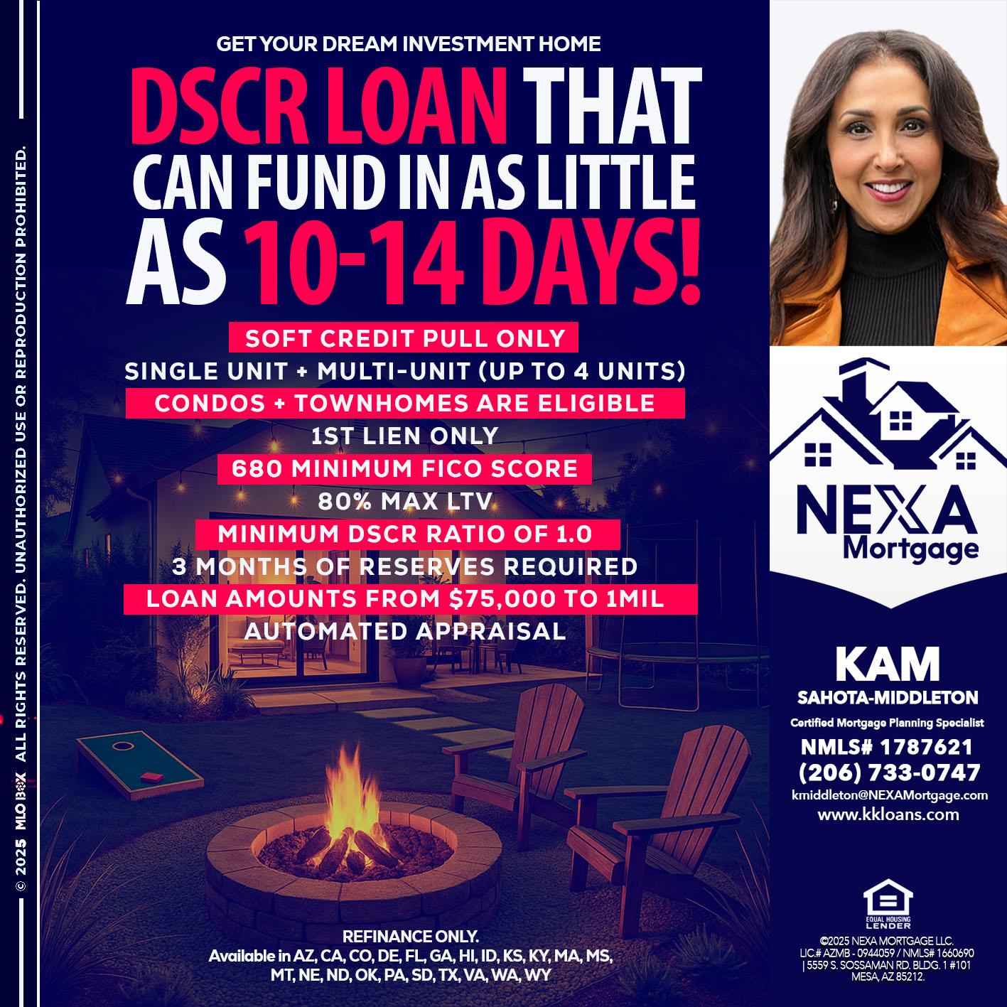 DSCR LOAN - Kam Sahota-Middleton, CFP, CMPS -Mortgage Loan Officer