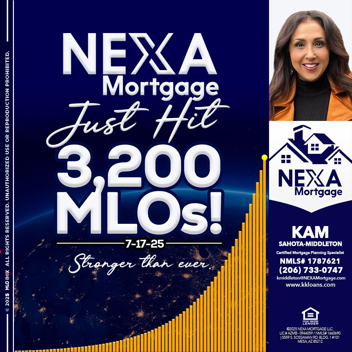 JUST HIT 3,200 MLOs - Kam Sahota-Middleton, CFP, CMPS -Mortgage Loan Officer